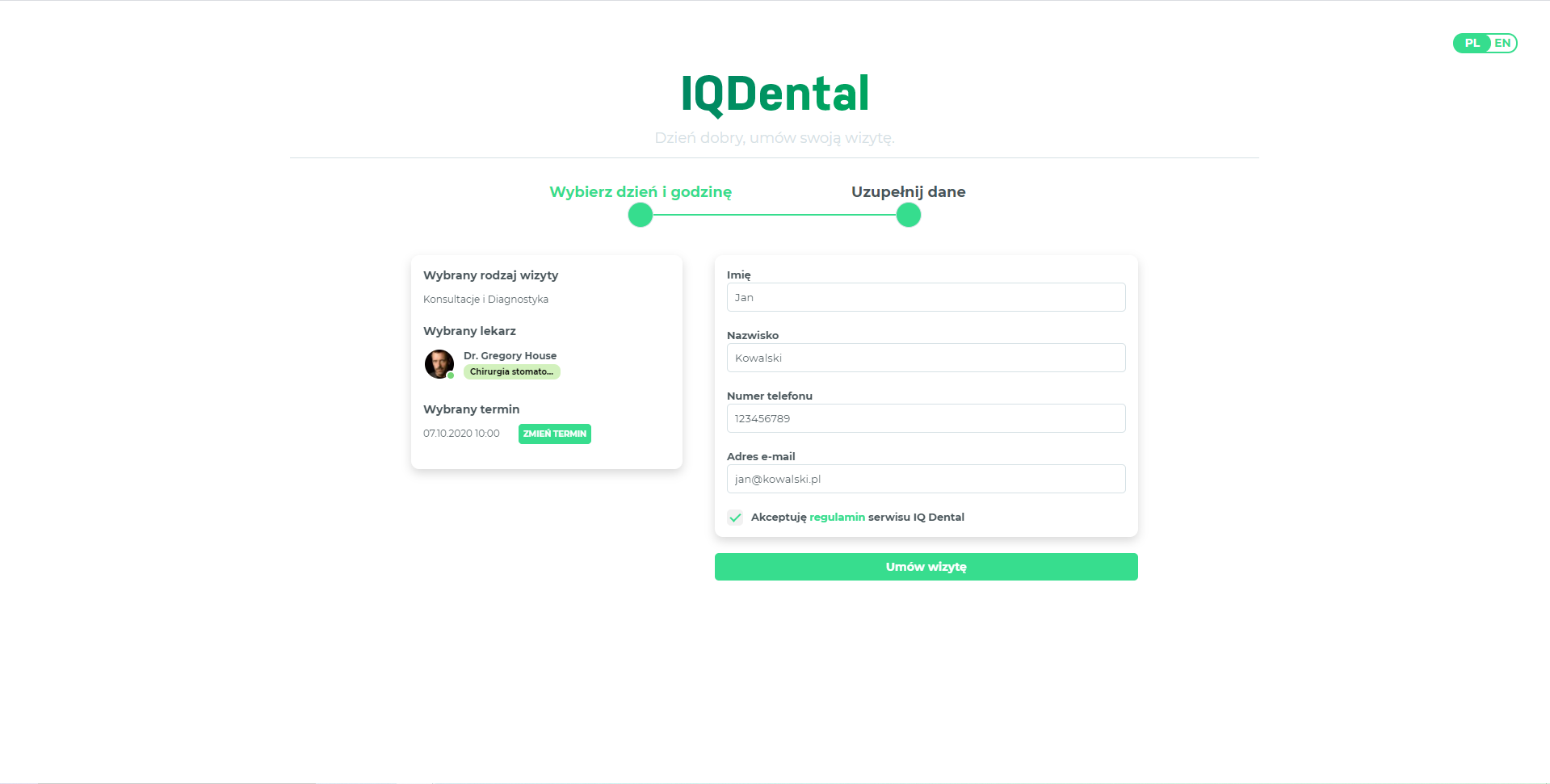 IQ Dental - Przebudowa rezerwacji on-line
