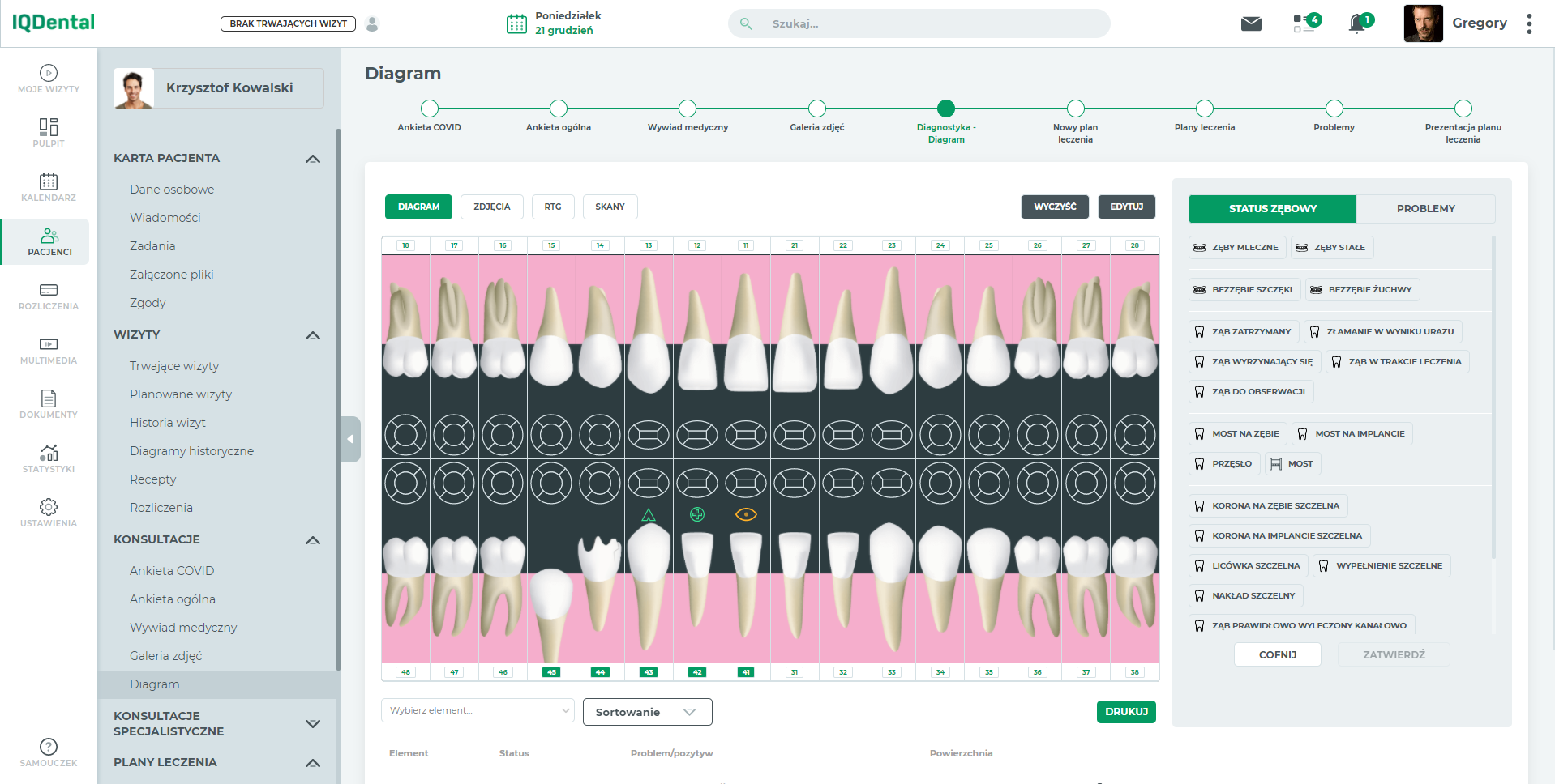 Dodanie nowych elementów do diagramu - IQ Dental 